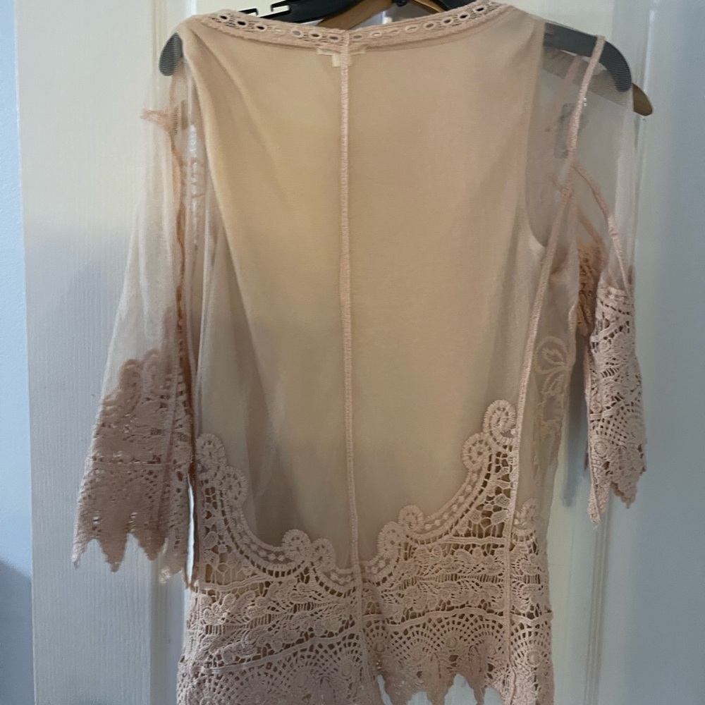 Ultra Pink Sheer Lace Top in‎ Soft Peach cottagecore boho - Picture 2 of 6